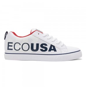 White / Navy DC Court Vulc Men's Skate Shoes | 48203-XYVQ