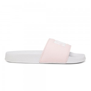 White / Pink DC Slides Women's Sandals | 61932-RJKD