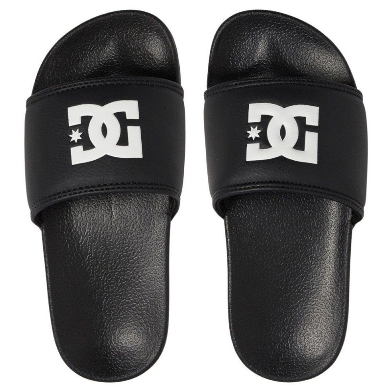 Black / White DC Slides Kids' Sandals | 85490-QREV