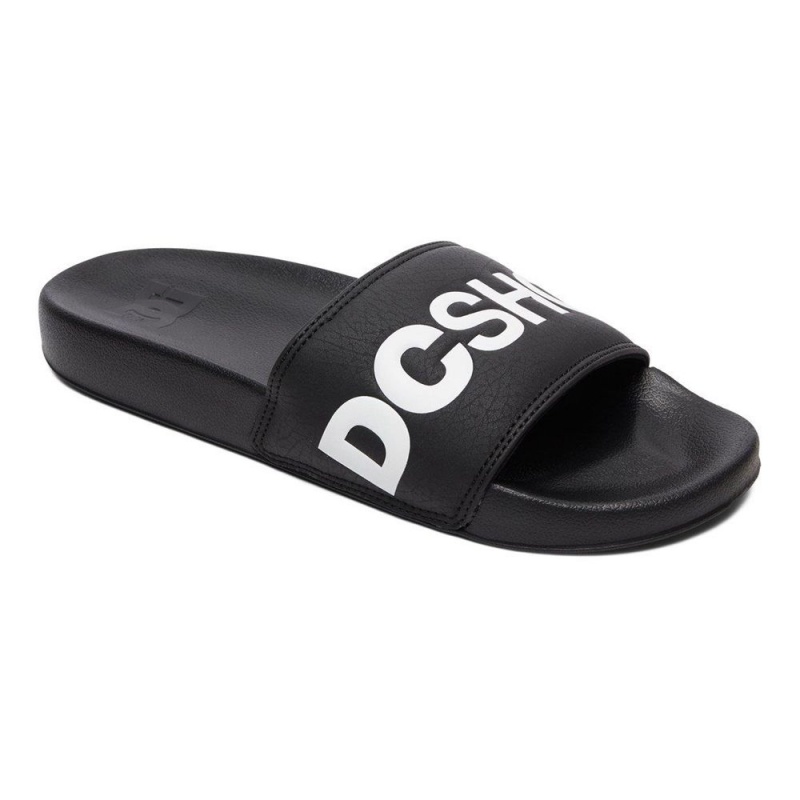 Black / White DC Slides Men's Sandals | 21976-QADM