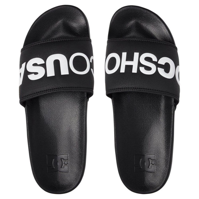 Black / White DC Slides Men's Sandals | 21976-QADM