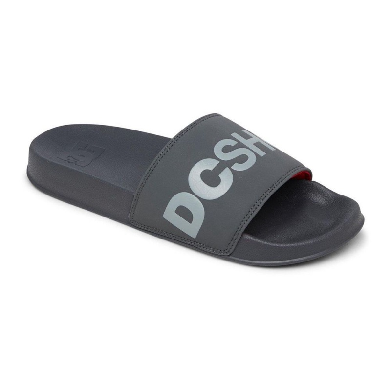 Grey / Red DC Slides Men's Sandals | 82361-UJLC