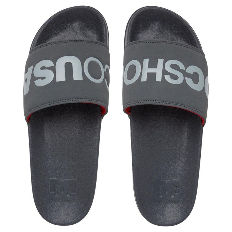 Grey / Red DC Slides Men's Sandals | 82361-UJLC