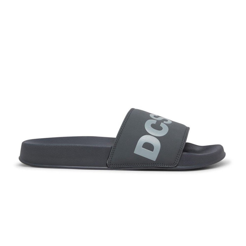 Grey / Red DC Slides Men\'s Sandals | 82361-UJLC