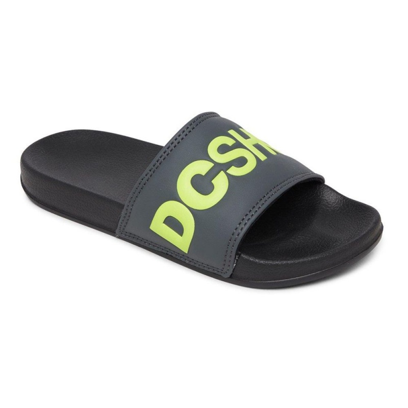 Grey / Yellow DC Slides Kids' Sandals | 08753-AIFN