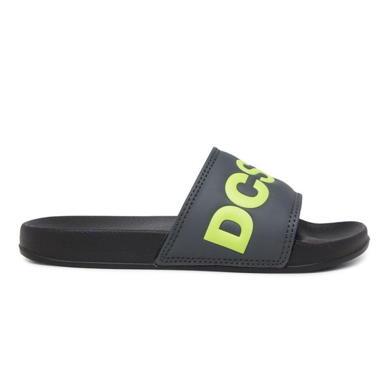 Grey / Yellow DC Slides Kids\' Sandals | 08753-AIFN