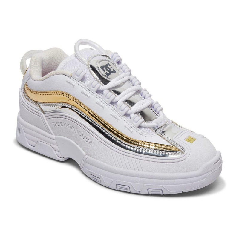 White / Gold DC Legacy OG Women's Trainers | 30956-FQZM