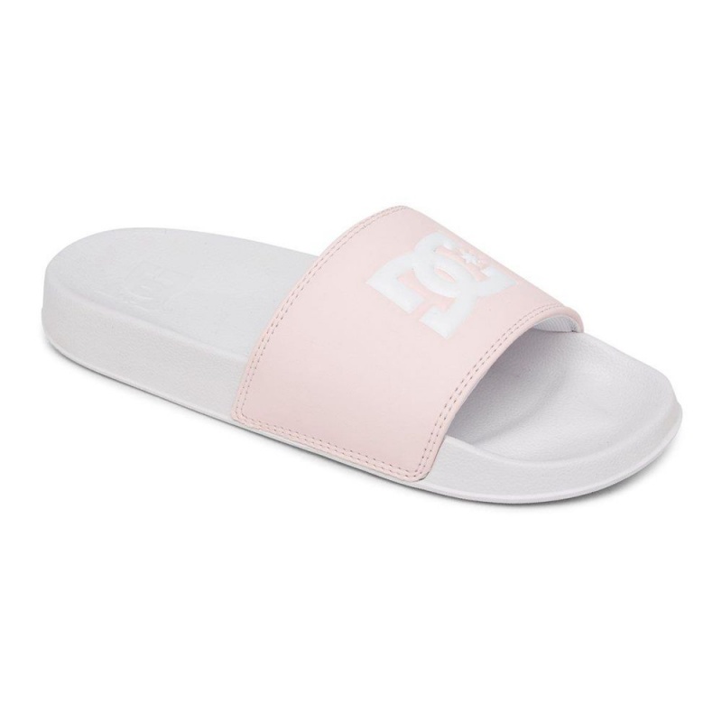 White / Pink DC Slides Women's Sandals | 61932-RJKD