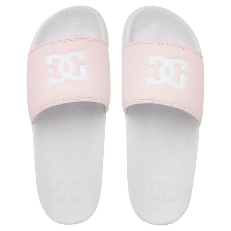 White / Pink DC Slides Women's Sandals | 61932-RJKD